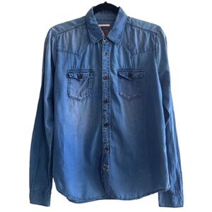 Scotch & Soda Maison Scotch Blue Denim Button Down Shirt Cotton Minimal Casual